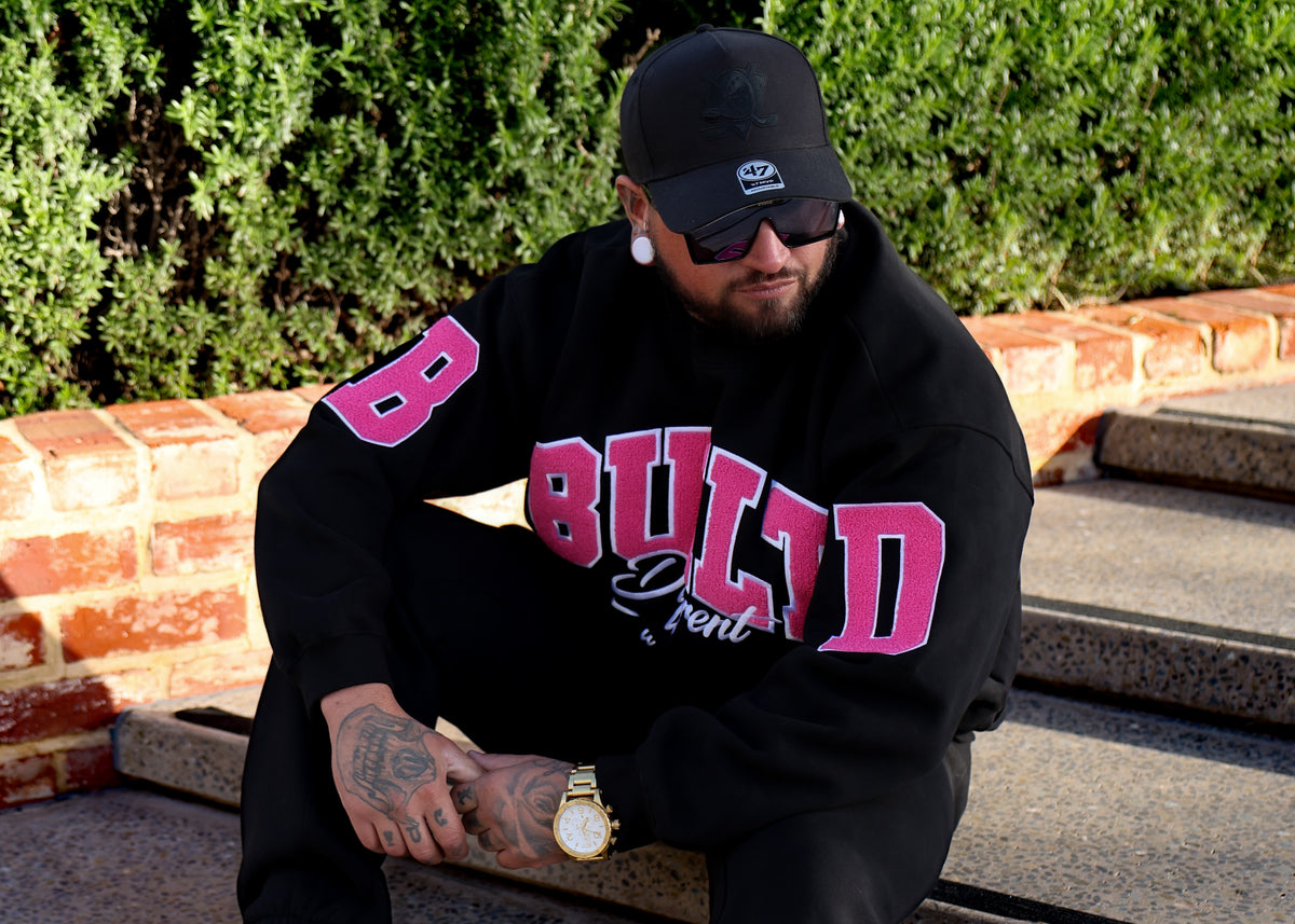 Black&pink Flock Crewneck