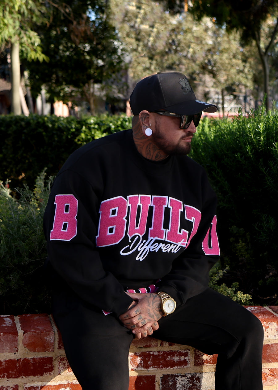 Black&pink Flock Crewneck
